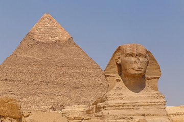 Great Sphinx and Pyramid of Khafre in Giza, Egypt