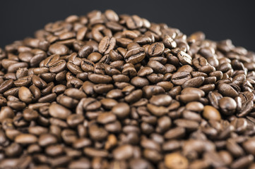 Close up shot of a pile of coffee beans
