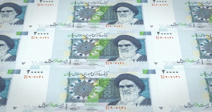 Banknotes of twenty thousand iranian rials of Iran, cash money, loop