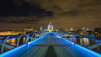 St. Paul's cathedral and the Millennium Bridge at night