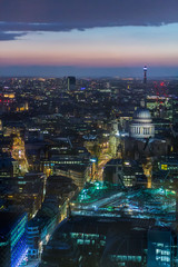 St. Paul's and the Bank of England seen from above at nightfall