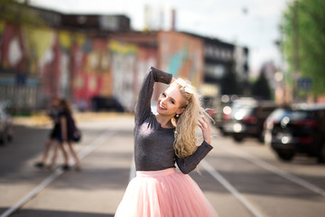 Very pretty girl walking down the street