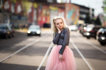 Very pretty girl walking down the street