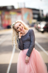 Very pretty girl walking down the street