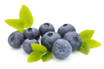 Fresh blueberries on a white background.