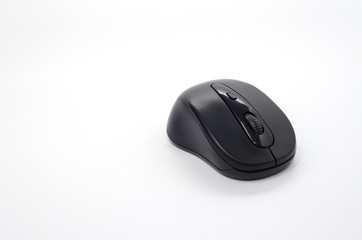 wireless black computer mouse on white background