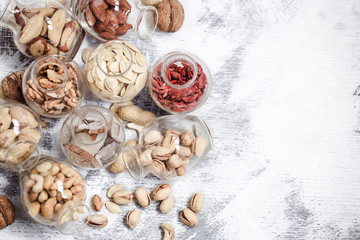 Different nuts in jars