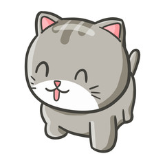 Funny and cute grey cat smiling happily - vector.
