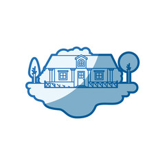 blue shading silhouette scene of outdoor landscape and country house with railing vector illustration