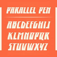 Parallel pen vector font. Strong alphabet lettering. Latin letters.
