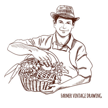 Farmer vintage drawing: VECTOR hand drawn illustration
