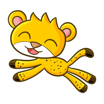 Funny and cute yellow orange leopard smiling happily - vector.