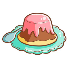 Yummy and cute chocolate pudding with strawberry topping - vector.