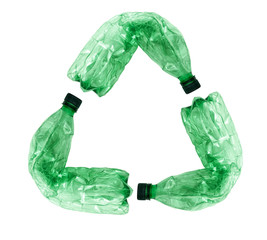 Recycle symbol made of used plastic bottles