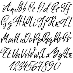 Hand drawn elegant calligraphy font. Modern brush lettering. Grunge style alphabet. Vector illustration.