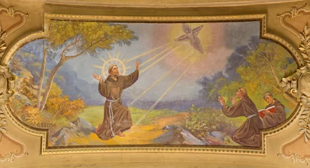 Deurstickers TURIN, ITALY - MARCH 13, 2017: The fresco of Stigimatization of St. Francis of Asissi in ceiling of Church Chiesa di Santo Tomaso by C. Secchi (1963). © Renáta Sedmáková