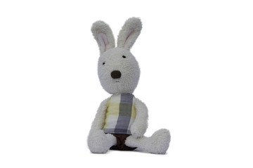 Rabbit Doll Sitting,  isolated on white background