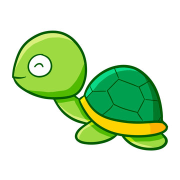 Funny and cute baby turtle smiling happily - vector.