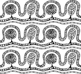 Seamless pattern with botanic texture in doodle style.