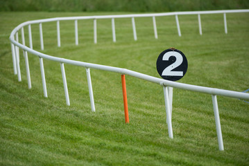 Horse racetrack railing barrier and furlong Distance marker