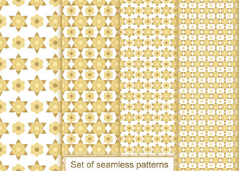 Set abstract gold flowers seamless pattern. Vector pattern for design, fabric, textile, wallpaper.