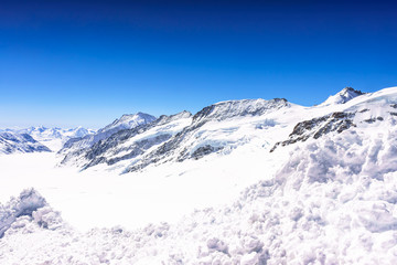 Beautiful Snow Alps Mountain, view from Jungfraujoch station, Switzerland.