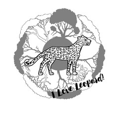 Leopard and savanna trees print