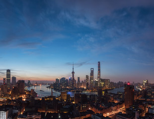 Naklejka premium Aerial View of Lujiazui Financial District at sunrise.