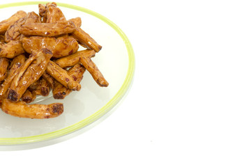 The Japanese snack is festival food on white background.