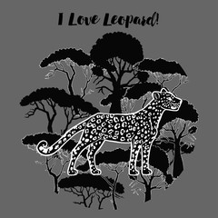 Leopard and savanna trees print