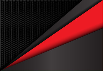Abstract red in dark gray metal hexagon mesh design modern background texture vector illustration.