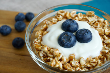 Healthy Breakfast Blueberry Yogurt And Spelt Flakes