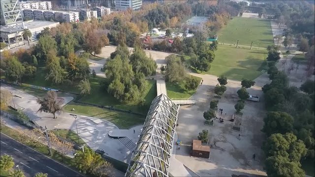 Aerial view of steel made bridge at a park in Santiago, Chile