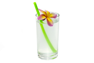 Coconut with plumeria on white background