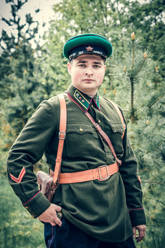 Soviet officer of the Border Service of the Second World War. Military-historical reenactment.