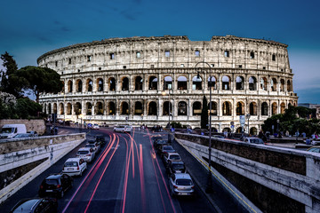 Fototapeta na wymiar Colosseo, Turisci, Fori Imperiali, Macchine, Linea MetroC, Roma, Italy, Lazio, Europe
