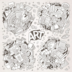 Art and paint materials doodles hand drawn vector designs