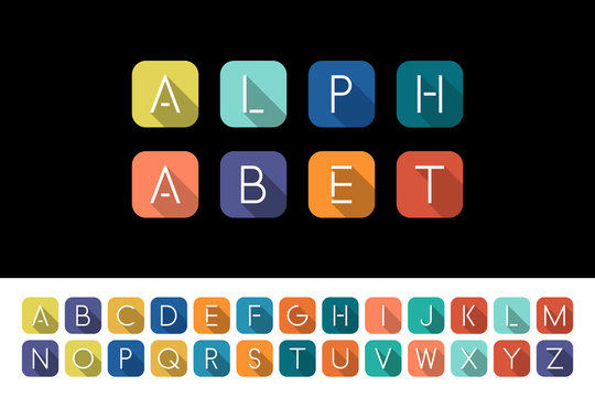 Flat icons alphabet - colorful flat design.