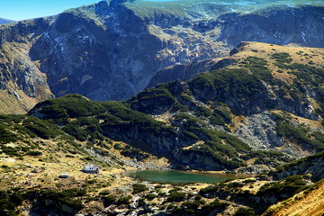 Fototapeta na wymiar Majestic view of the Rila Mountains with the Kidney lake - Seven Rila Lakes hike, Bulgaria