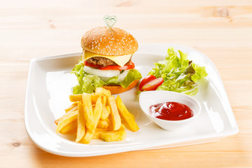 Hamburger with french fried