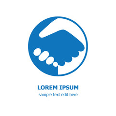 Blue and white handshake round icon logo