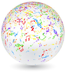 Musical ball with colorful notes.