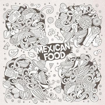 Cartoon set of Mexican Food doodle designs