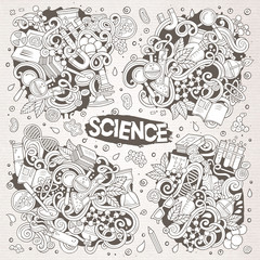 Vector cartoon set of Science theme doodles design elements