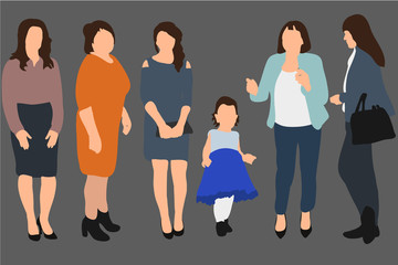 Obraz premium Vector, isolated woman and child on a gray background, collection