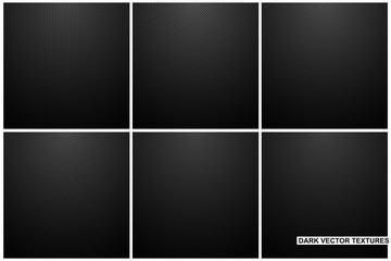 Collection of dark carbon striped textures. Black abstract backgrounds.