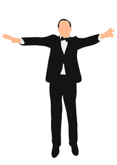 Vector, isolated silhouette black and white man jumping