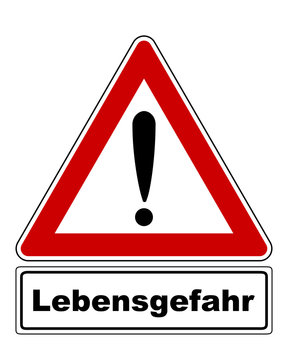 Warnschild mit Ausrufezeichen und Zusatzinformation