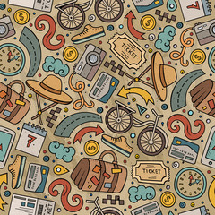 Cartoon Traveling seamless pattern with lots of objects