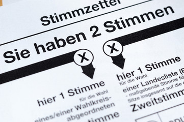 Stimmzettel zur Bundestagswahl,  Ausschnitt zur Erklärung von Erststimme und Zweitstimme